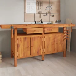 vidaXL Werkbank met lades en bankschroeven 192x62x83 cm acaciahout