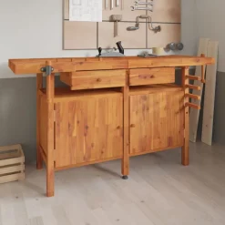 vidaXL Werkbank met lades en bankschroeven 162x62x83 cm acaciahout