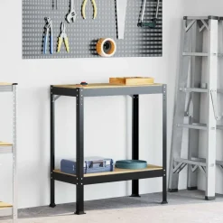 vidaXL Werkbank met plank Zwart 81 x 41 x 91 cm Bewerkt hout en metaal