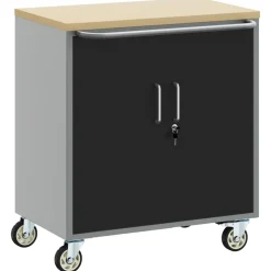 vidaXL Werkbank met plank met wiel Zwart en Grijs 75 x 45 x 85 cm