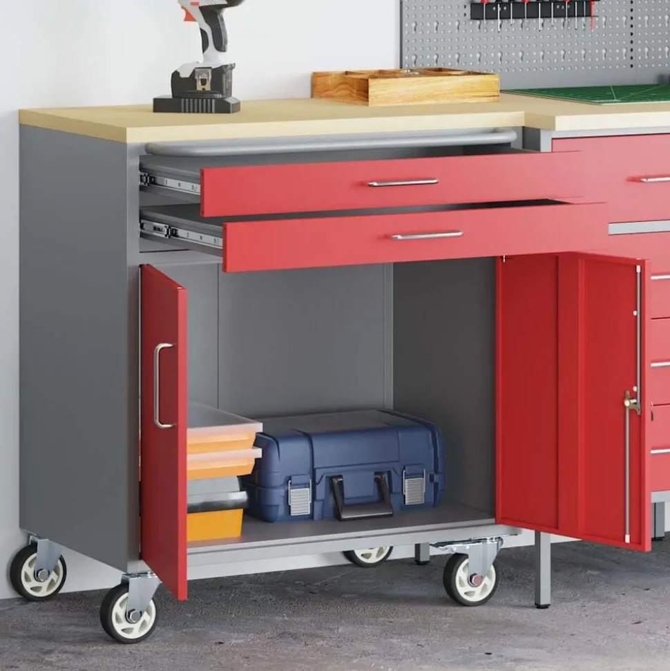 vidaXL Werkbank Rood en Grijs 75 x 45 x 85 cm Engineered hout en staal