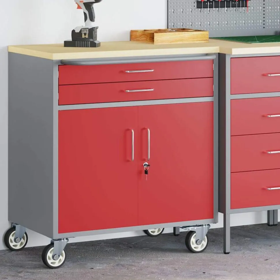 vidaXL Werkbank Rood en Grijs 75 x 45 x 85 cm Engineered hout en staal