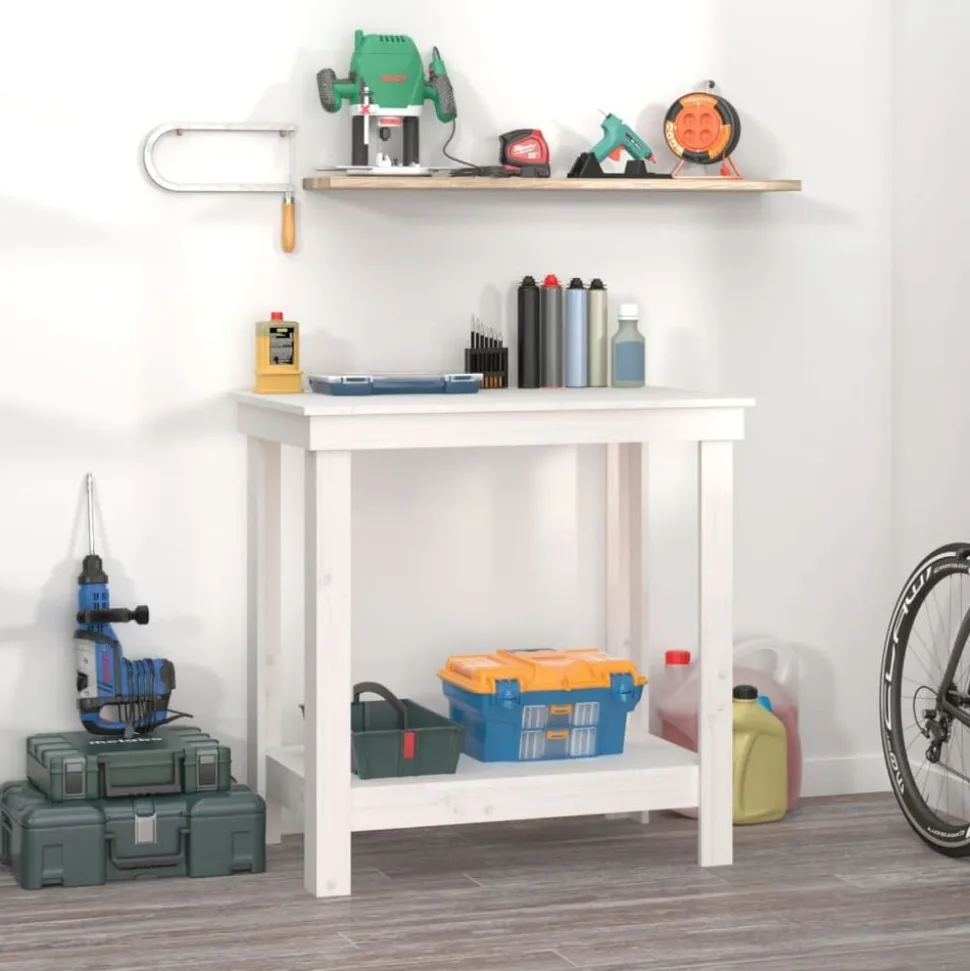 vidaXL Werkbank 80x50x80 cm massief grenenhout wit
