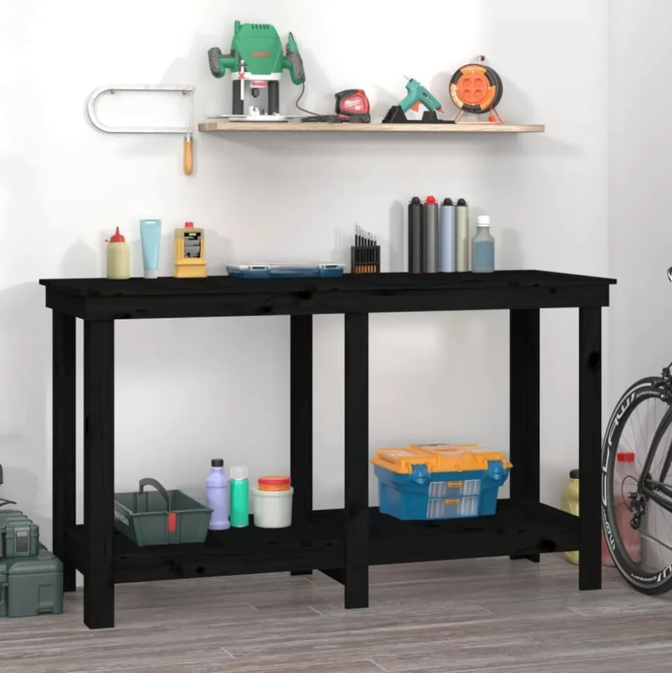 vidaXL werkbank 140x50x80 cm massief grenenhout zwart