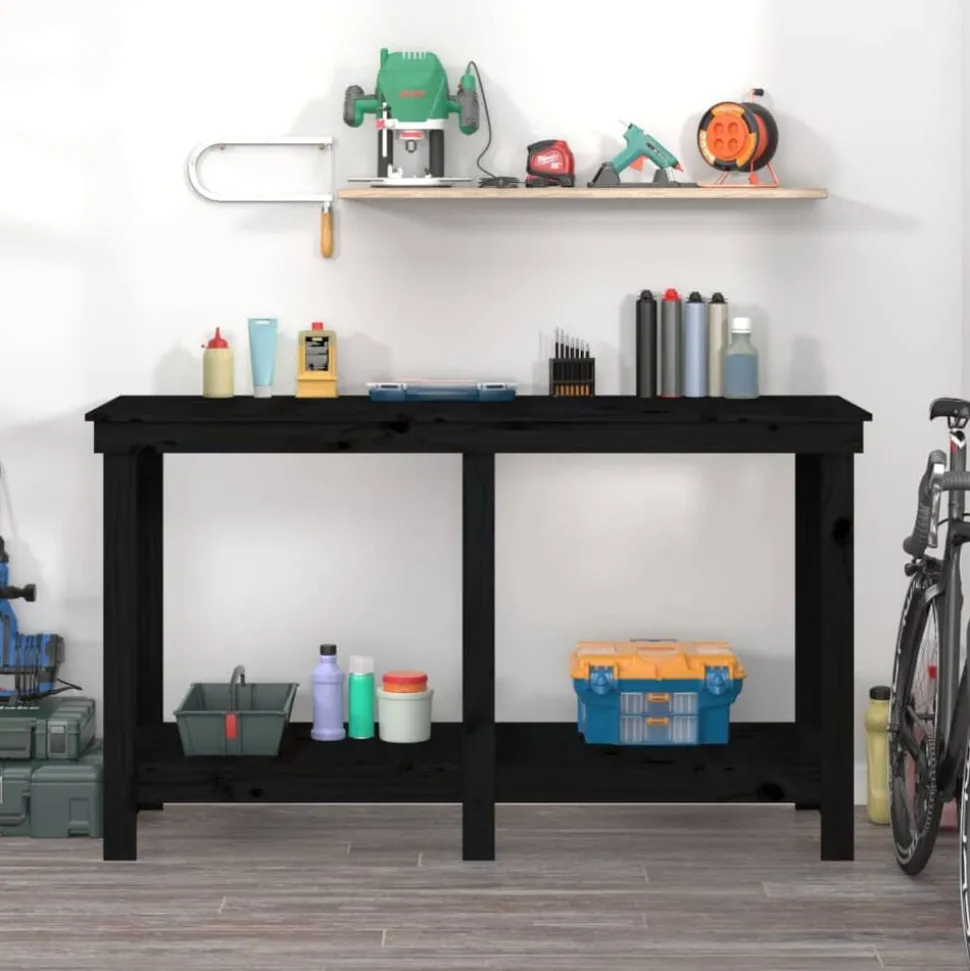 vidaXL werkbank 140x50x80 cm massief grenenhout zwart