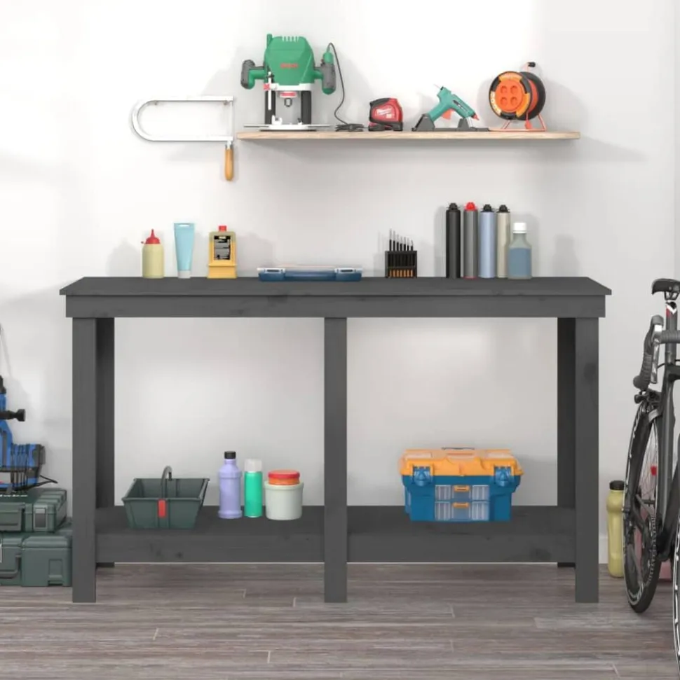 vidaXL Werkbank 140x50x80 cm massief grenenhout grijs