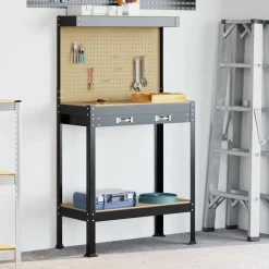 vidaXL Werkbank Zwart 81 x 41 x 145 cm Bewerkt hout en metaal
