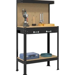 vidaXL Werkbank Zwart 81 x 41 x 145 cm Bewerkt hout en metaal