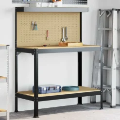 vidaXL Werkbank Zwart 114 x 54 x 145 cm Bewerkt hout en metaal