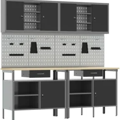 vidaXL Werkbankset met lade 8 pcs Rood en Grijs Gepoedercoat staal