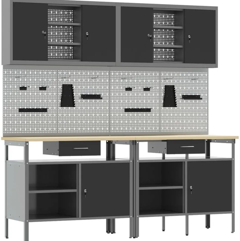 vidaXL Werkbankset met lade 8 pcs Rood en Grijs Gepoedercoat staal