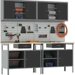 vidaXL Werkbankset met lade 8 pcs Rood en Grijs Gepoedercoat staal