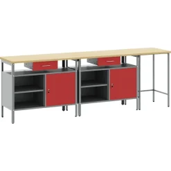 vidaXL Werkbankset met lade 3 pcs Zwart en Grijs Gepoedercoat staal