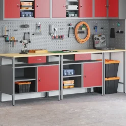 vidaXL Werkbankset met lade 3 pcs Zwart en Grijs Gepoedercoat staal