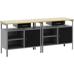 vidaXL Werkbankset met lade 2 pcs Zwart en Grijs 200 x 55 x 85 cm