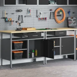 vidaXL Werkbankset met lade 2 pcs Zwart en Grijs 200 x 55 x 85 cm