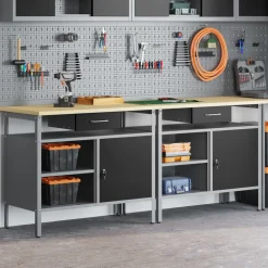 vidaXL Werkbankset met lade 2 pcs Zwart en Grijs 200 x 55 x 85 cm