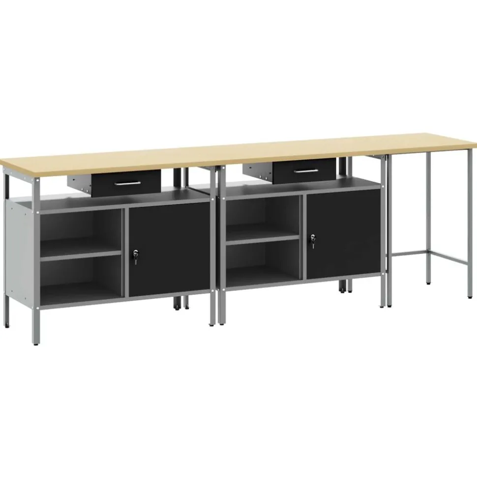 vidaXL Werkbankset met lade 3 pcs Rood en Grijs Gepoedercoat staal