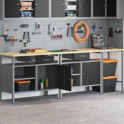 vidaXL Werkbankset met lade 3 pcs Rood en Grijs Gepoedercoat staal