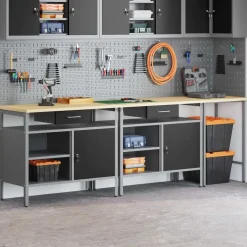 vidaXL Werkbankset met lade 3 pcs Rood en Grijs Gepoedercoat staal