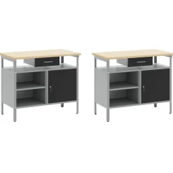 vidaXL Werkbankset met lade 8 pcs Zwart en Grijs Gepoedercoat staal