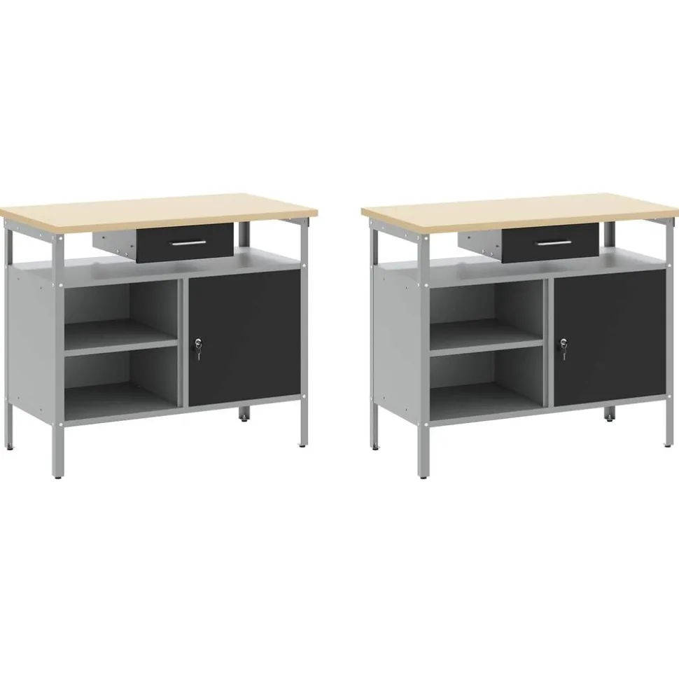 vidaXL Werkbankset met lade 8 pcs Zwart en Grijs Gepoedercoat staal