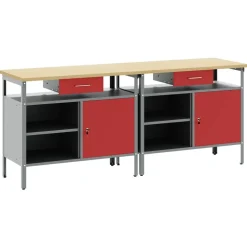 vidaXL Werkbankset met lade 2 pcs Rood en Grijs 200 x 55 x 85 cm