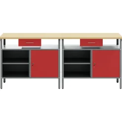 vidaXL Werkbankset met lade 2 pcs Rood en Grijs 200 x 55 x 85 cm