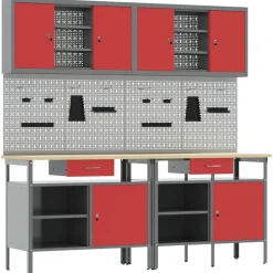 vidaXL Werkbankset met lade 8 pcs Rood en Grijs Gepoedercoat staal