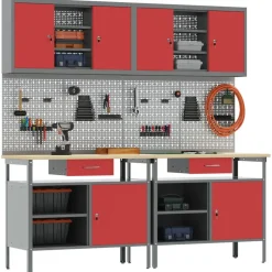 vidaXL Werkbankset met lade 8 pcs Rood en Grijs Gepoedercoat staal