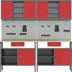 vidaXL Werkbankset met lade 8 pcs Rood en Grijs Gepoedercoat staal