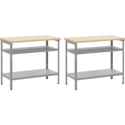 vidaXL Werkbankset met plank 2 pcs Beige en Grijs 200 x 55 x 85 cm