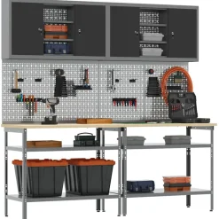 vidaXL Werkbankset met plank 8 pcs Zwart en Grijs Gepoedercoat staal