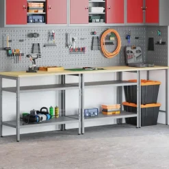 vidaXL Werkbankset met plank 3 pcs Beige en Grijs Gepoedercoat staal