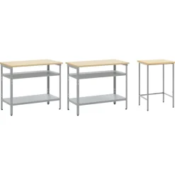 vidaXL Werkbankset met plank 3 pcs Beige en Grijs Gepoedercoat staal