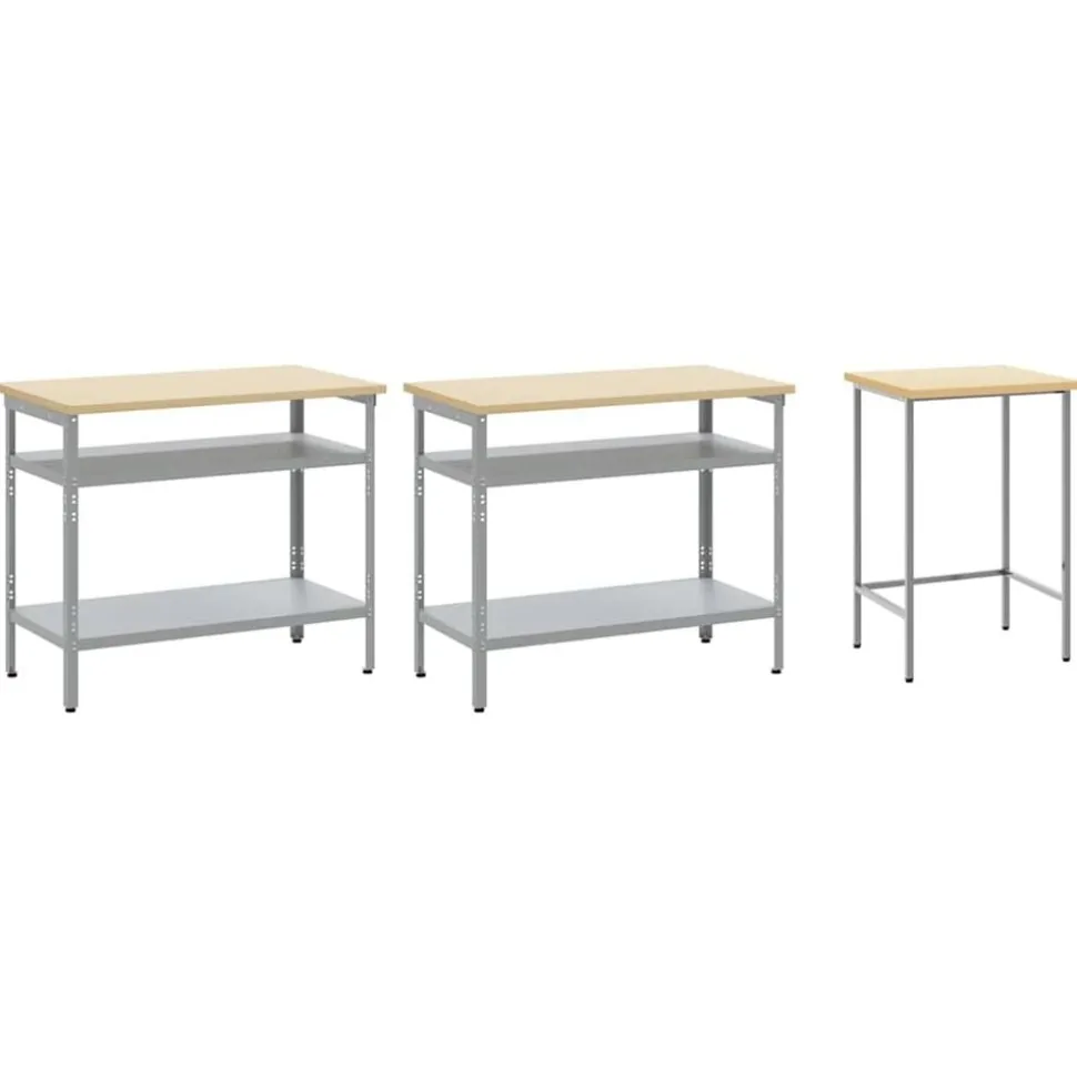 vidaXL Werkbankset met plank 3 pcs Beige en Grijs Gepoedercoat staal