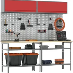vidaXL Werkbankset met plank 8 pcs Rood en Grijs Gepoedercoat staal