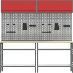 vidaXL Werkbankset met plank 8 pcs Rood en Grijs Gepoedercoat staal