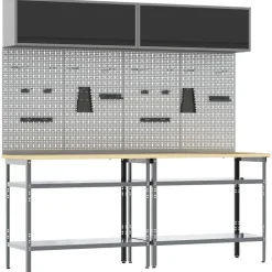 vidaXL Werkbankset met plank 8 pcs Zwart en Grijs Gepoedercoat staal