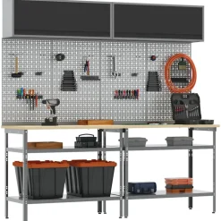 vidaXL Werkbankset met plank 8 pcs Zwart en Grijs Gepoedercoat staal