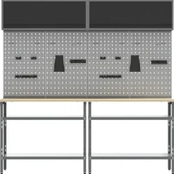 vidaXL Werkbankset met plank 8 pcs Zwart en Grijs Gepoedercoat staal