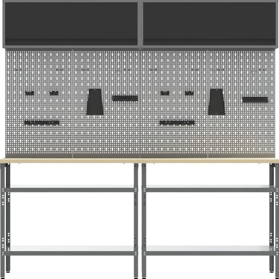 vidaXL Werkbankset met plank 8 pcs Zwart en Grijs Gepoedercoat staal