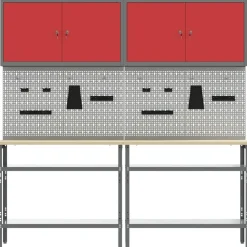 vidaXL Werkbankset met plank 8 pcs Rood en Grijs Gepoedercoat staal