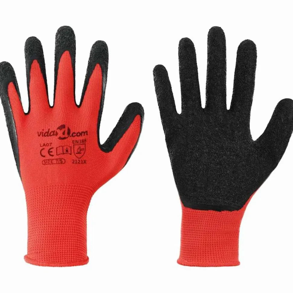 vidaXL Werkhandschoenen 12 pcs Rood en Zwart 7 / S Latexcoating