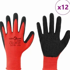 vidaXL Werkhandschoenen 12 pcs Rood en Zwart 7 / S Latexcoating