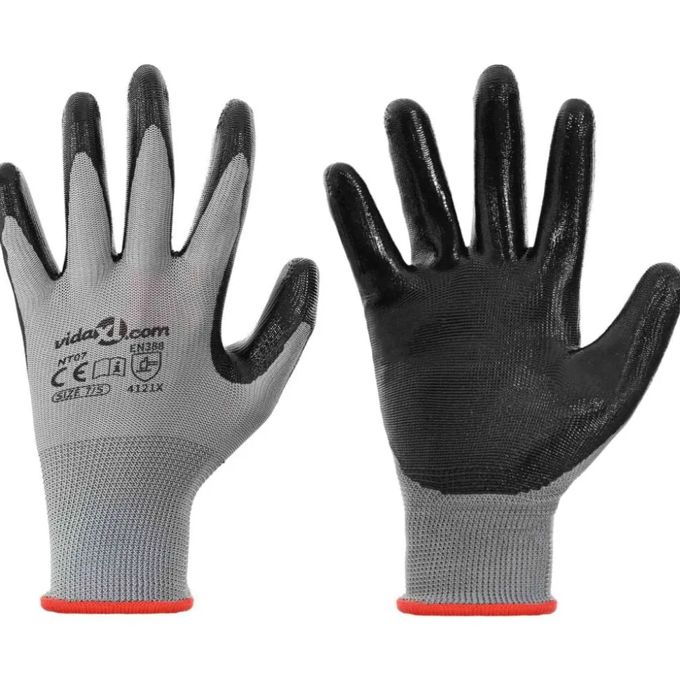 vidaXL Werkhandschoenen 12 pcs Grijs en zwart 7 / S Polyester