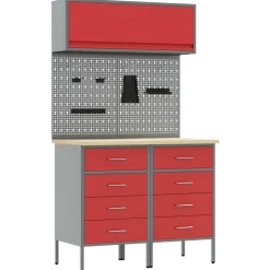 vidaXL Werkkast set 5 pcs Rood Poedergecoat staal en gefabriceerd hout