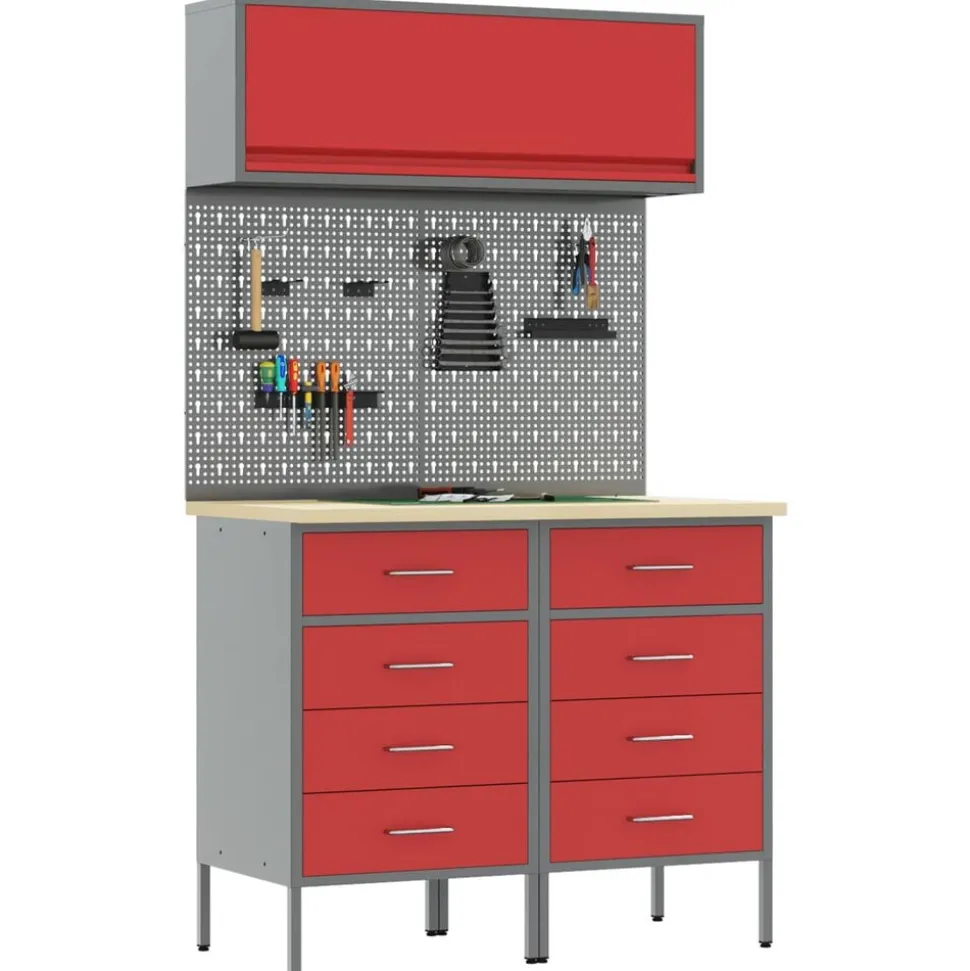 vidaXL Werkkast set 5 pcs Rood Poedergecoat staal en gefabriceerd hout