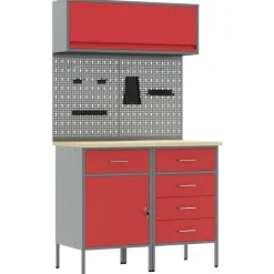 vidaXL Werkkast set 5 pcs Rood Poedergecoat staal en gefabriceerd hout
