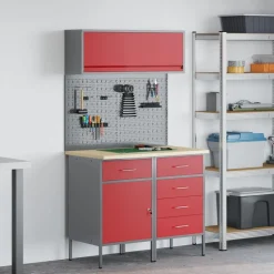 vidaXL Werkkast set 5 pcs Rood Poedergecoat staal en gefabriceerd hout
